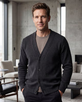 Oversized Button Wool Cardigan — Dark grey