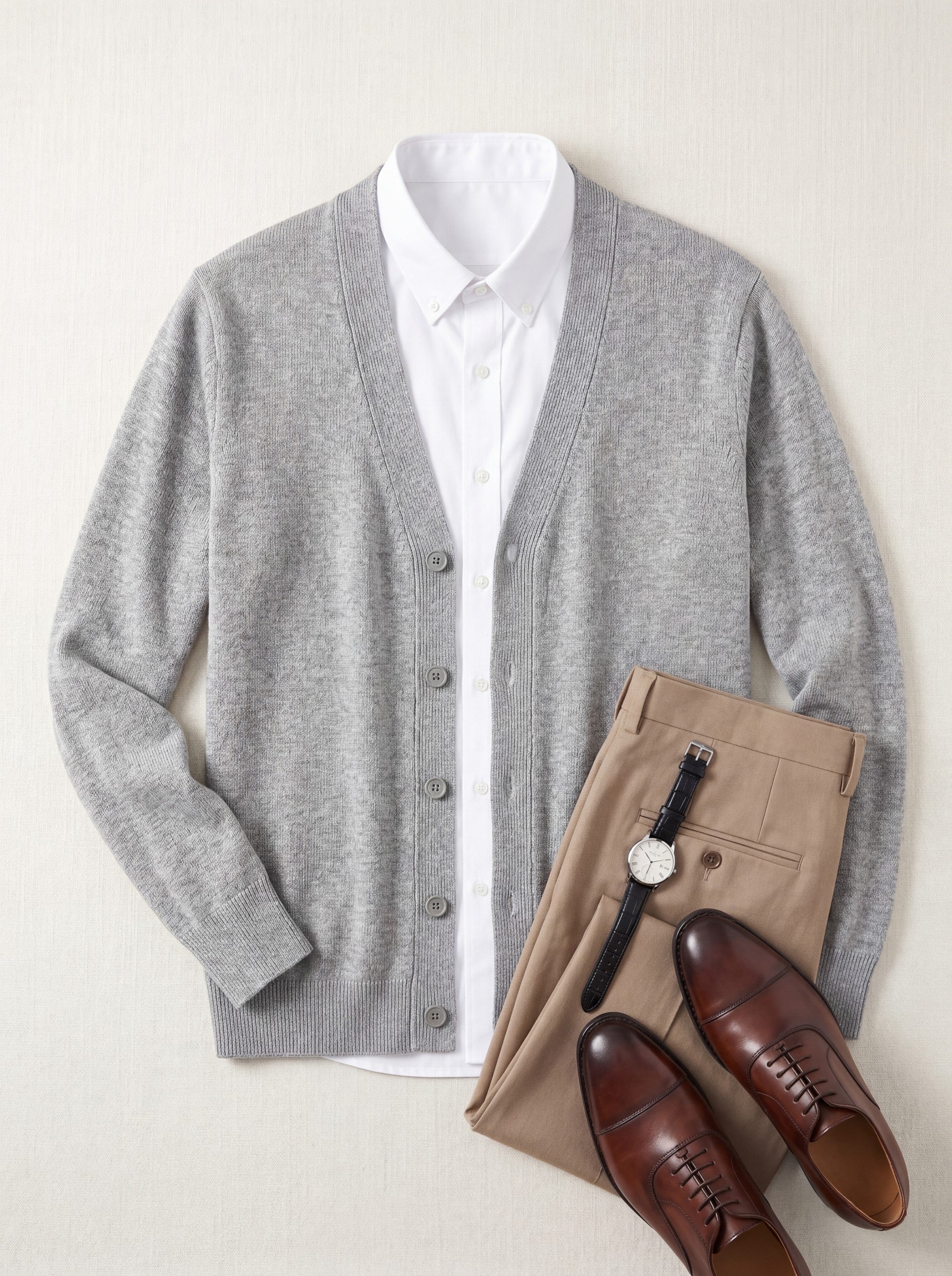 Oversized Button Wool Cardigan — Light grey
