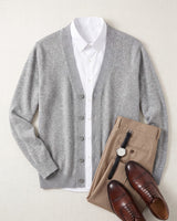 Oversized Button Wool Cardigan — Light grey