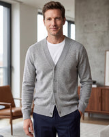 Oversized Button Wool Cardigan — Light grey