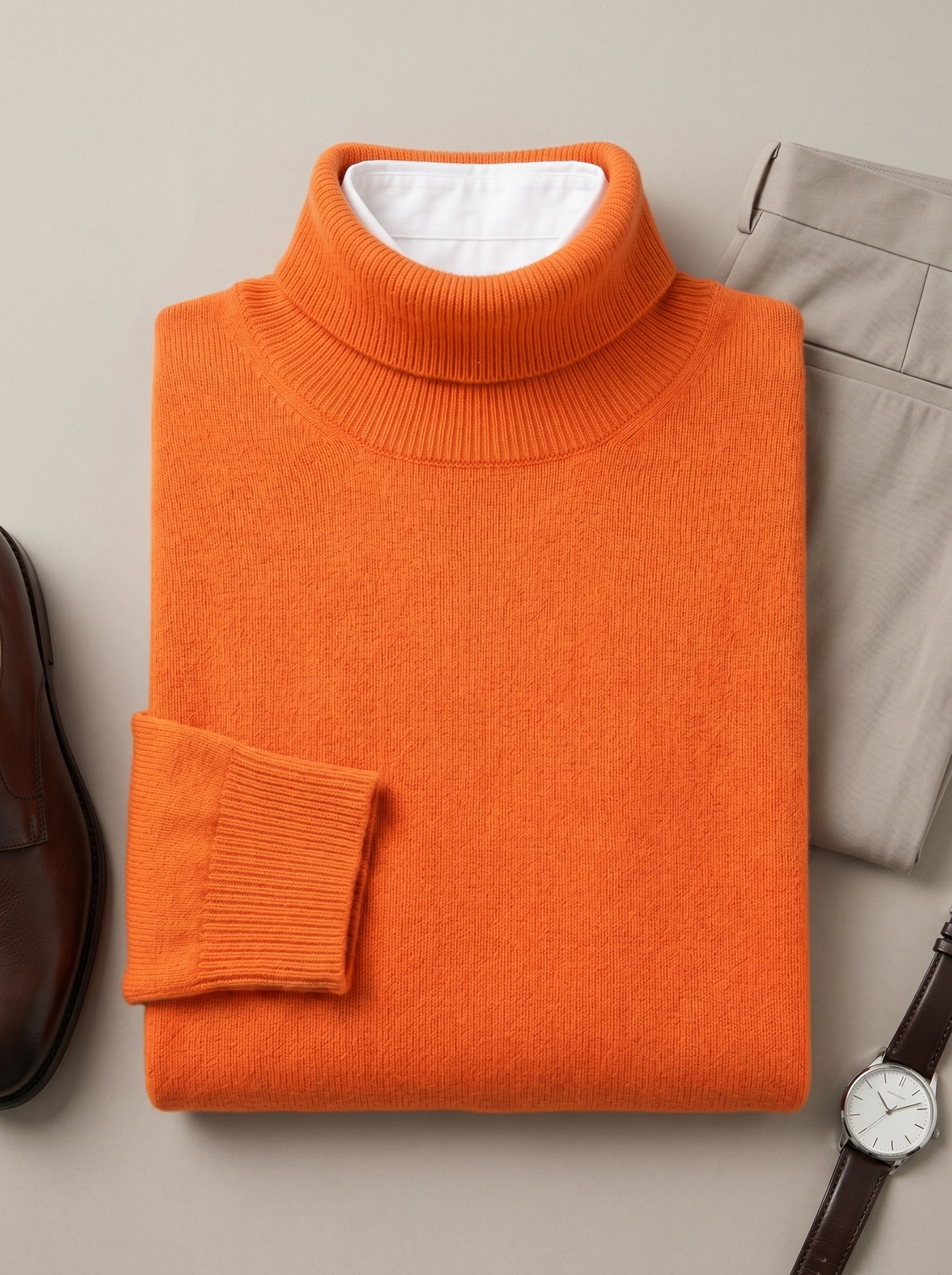 Charcoal Turtleneck Cashmere Sweater — Orange