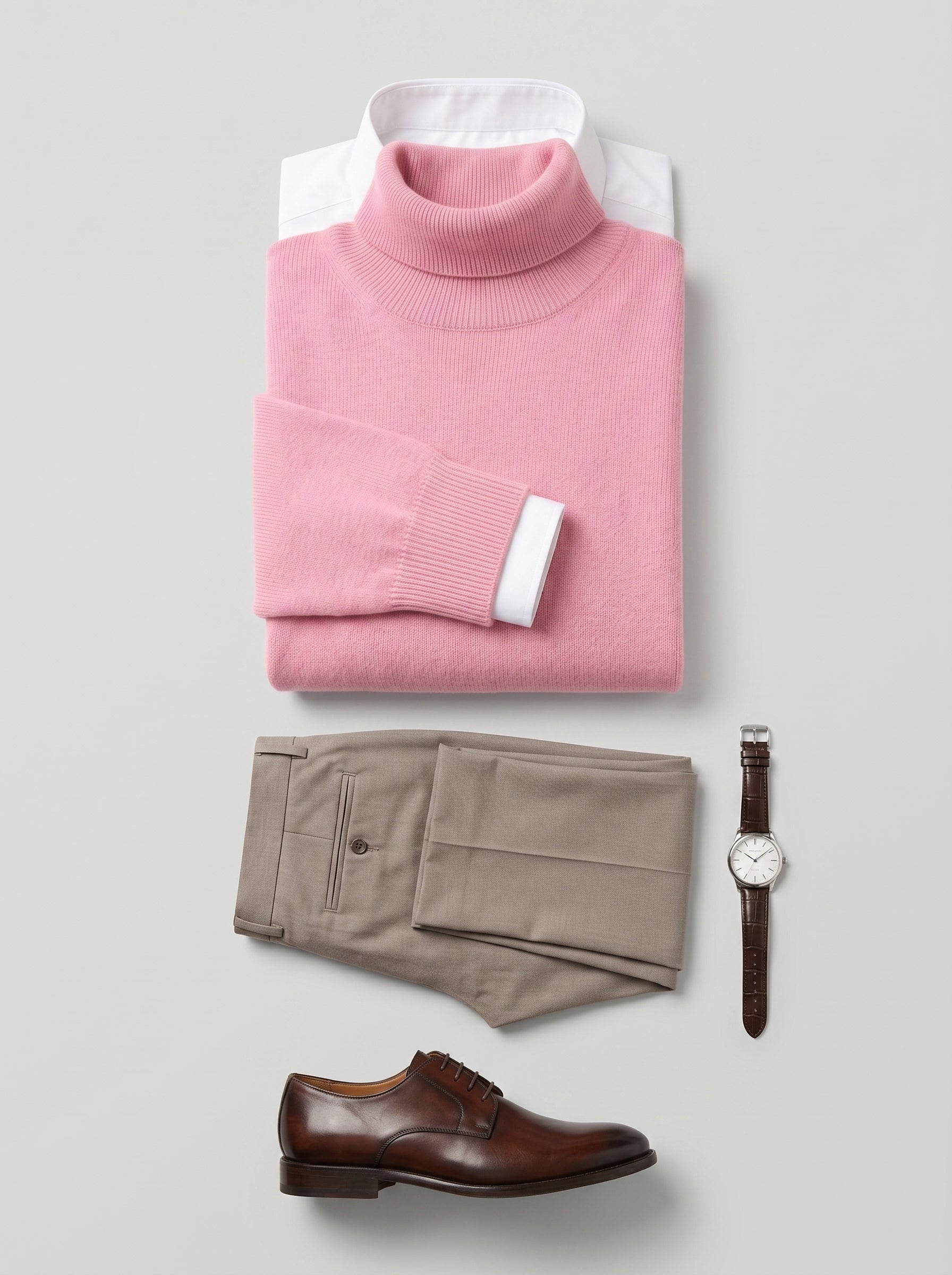Charcoal Turtleneck Cashmere Sweater — Pink