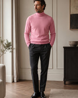 Charcoal Turtleneck Cashmere Sweater — Pink