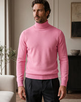 Charcoal Turtleneck Cashmere Sweater — Pink