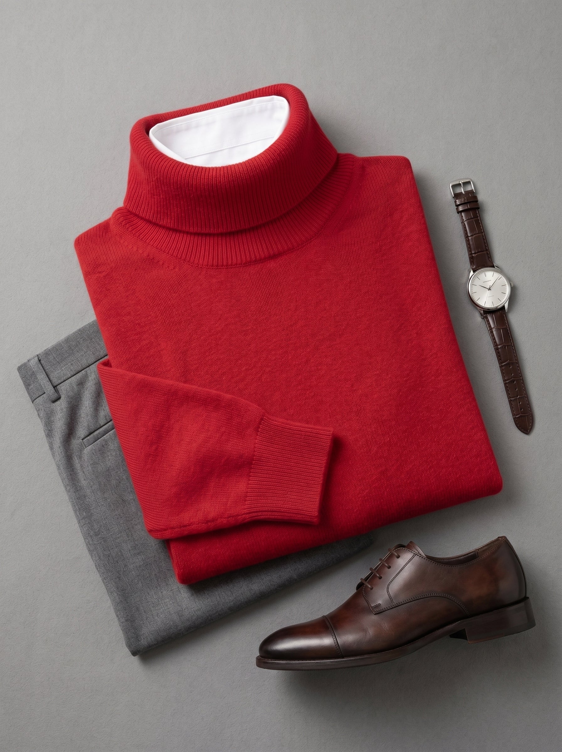 Charcoal Turtleneck Cashmere Sweater — Red