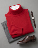 Charcoal Turtleneck Cashmere Sweater — Red
