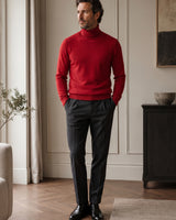 Charcoal Turtleneck Cashmere Sweater — Red
