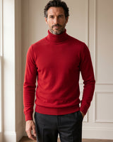 Charcoal Turtleneck Cashmere Sweater — Red