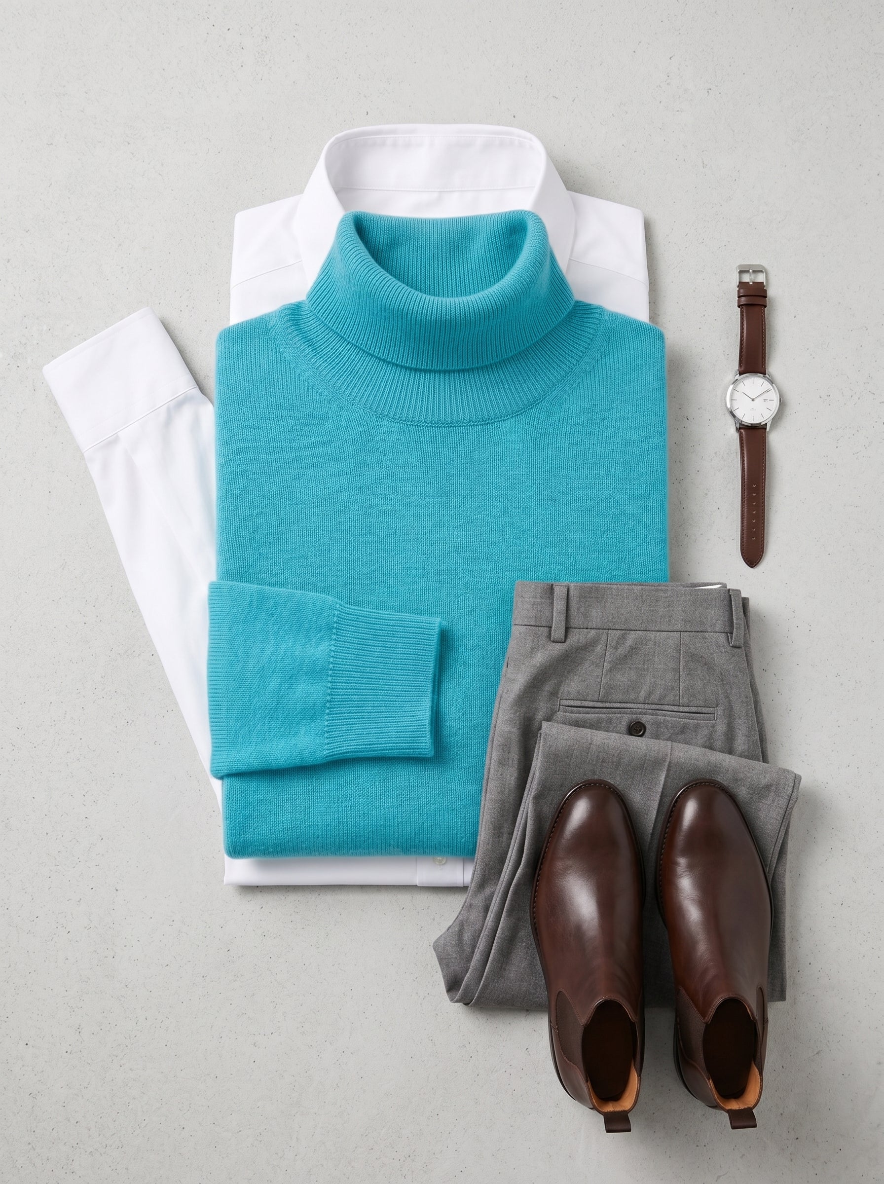 Charcoal Turtleneck Cashmere Sweater — Turquoise