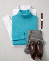 Charcoal Turtleneck Cashmere Sweater — Turquoise