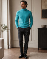 Charcoal Turtleneck Cashmere Sweater — Turquoise