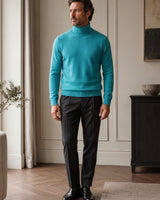 Charcoal Turtleneck Cashmere Sweater — Turquoise