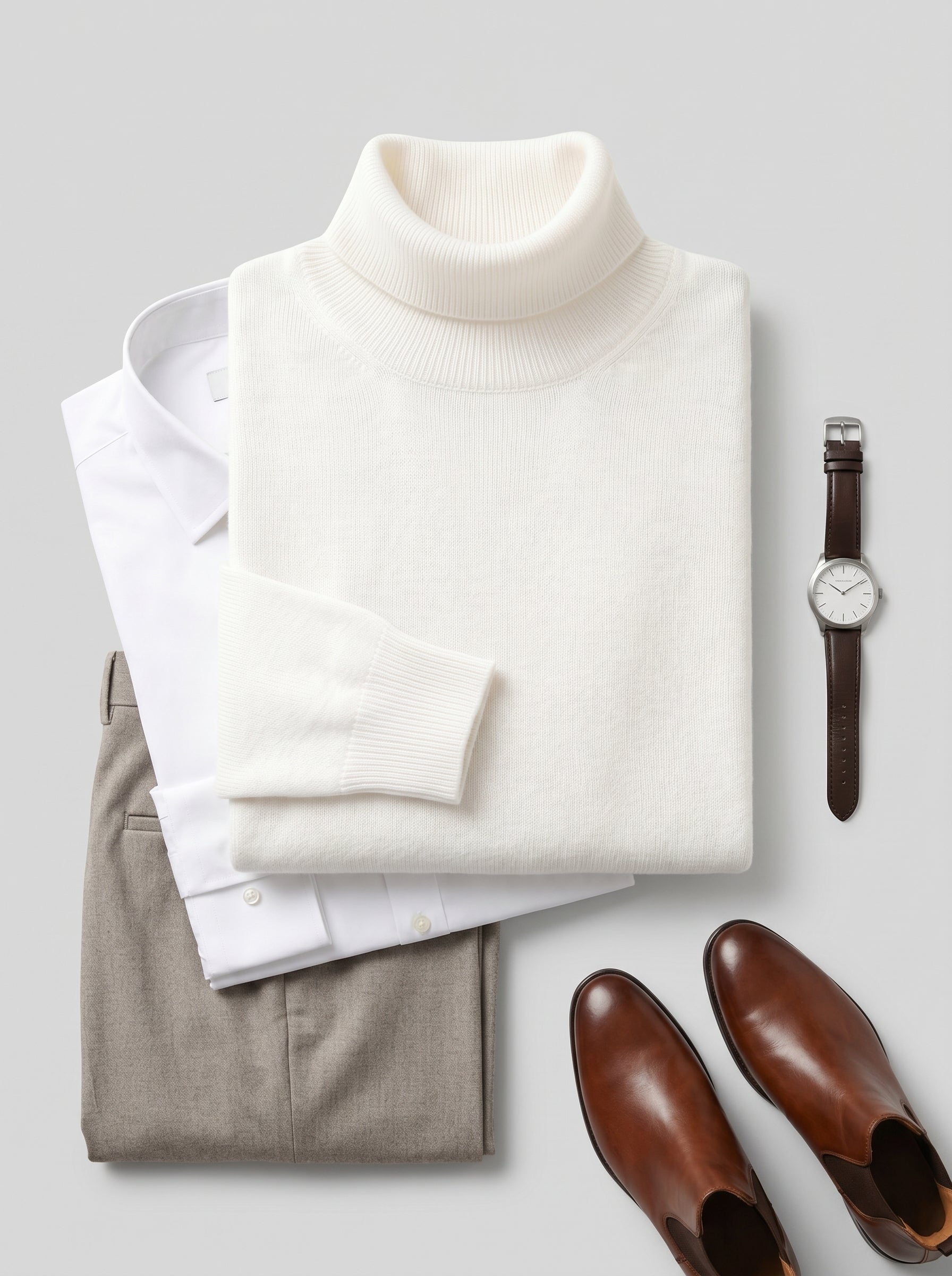 Charcoal Turtleneck Cashmere Sweater — White