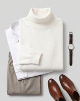 Charcoal Turtleneck Cashmere Sweater — White