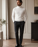 Charcoal Turtleneck Cashmere Sweater — White
