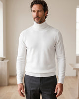 Charcoal Turtleneck Cashmere Sweater — White