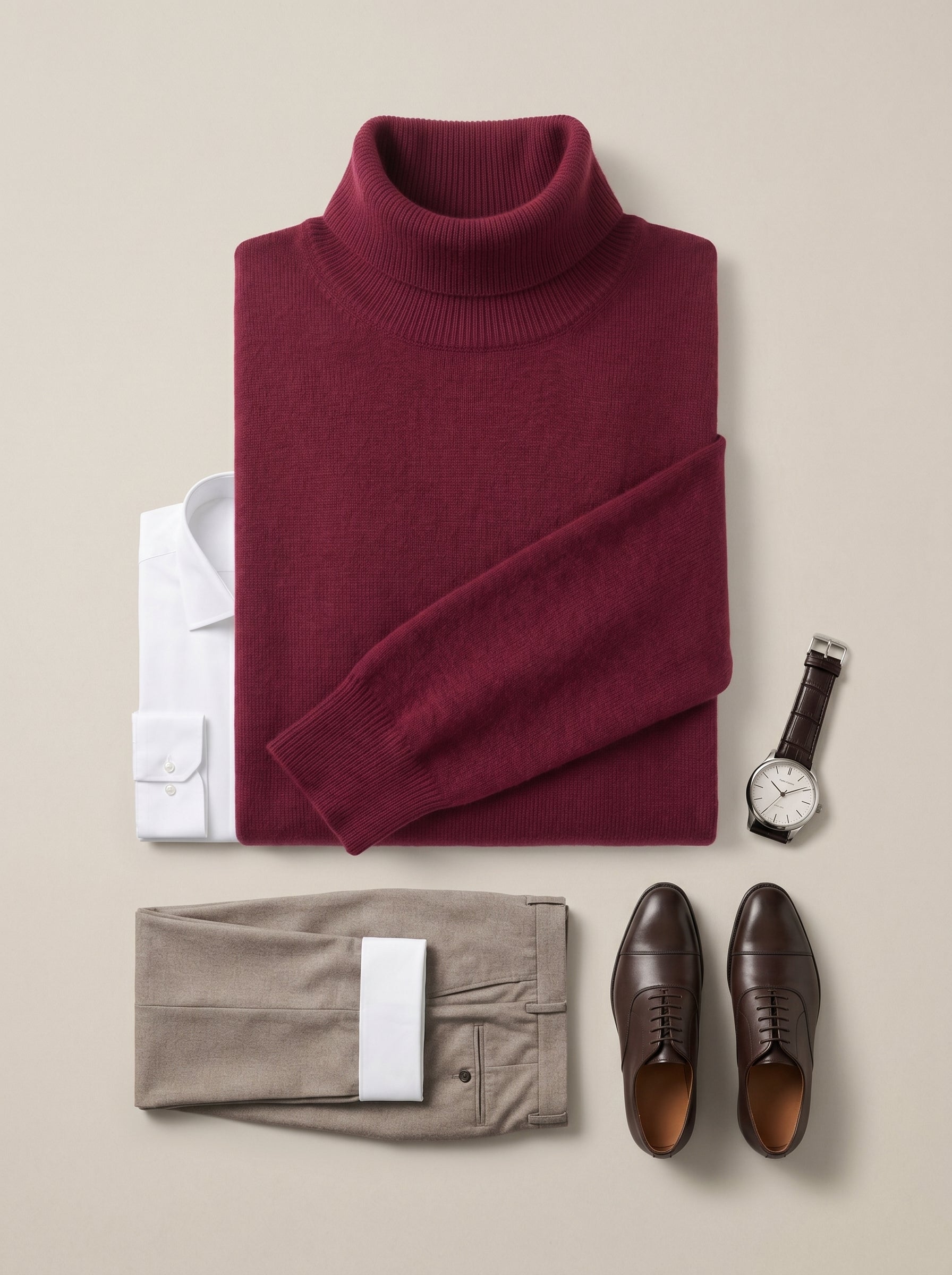 Charcoal Turtleneck Cashmere Sweater — Wine red