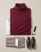 Charcoal Turtleneck Cashmere Sweater — Wine red