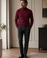 Charcoal Turtleneck Cashmere Sweater — Wine red
