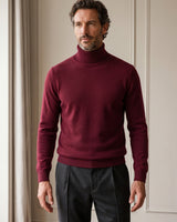 Charcoal Turtleneck Cashmere Sweater — Wine red