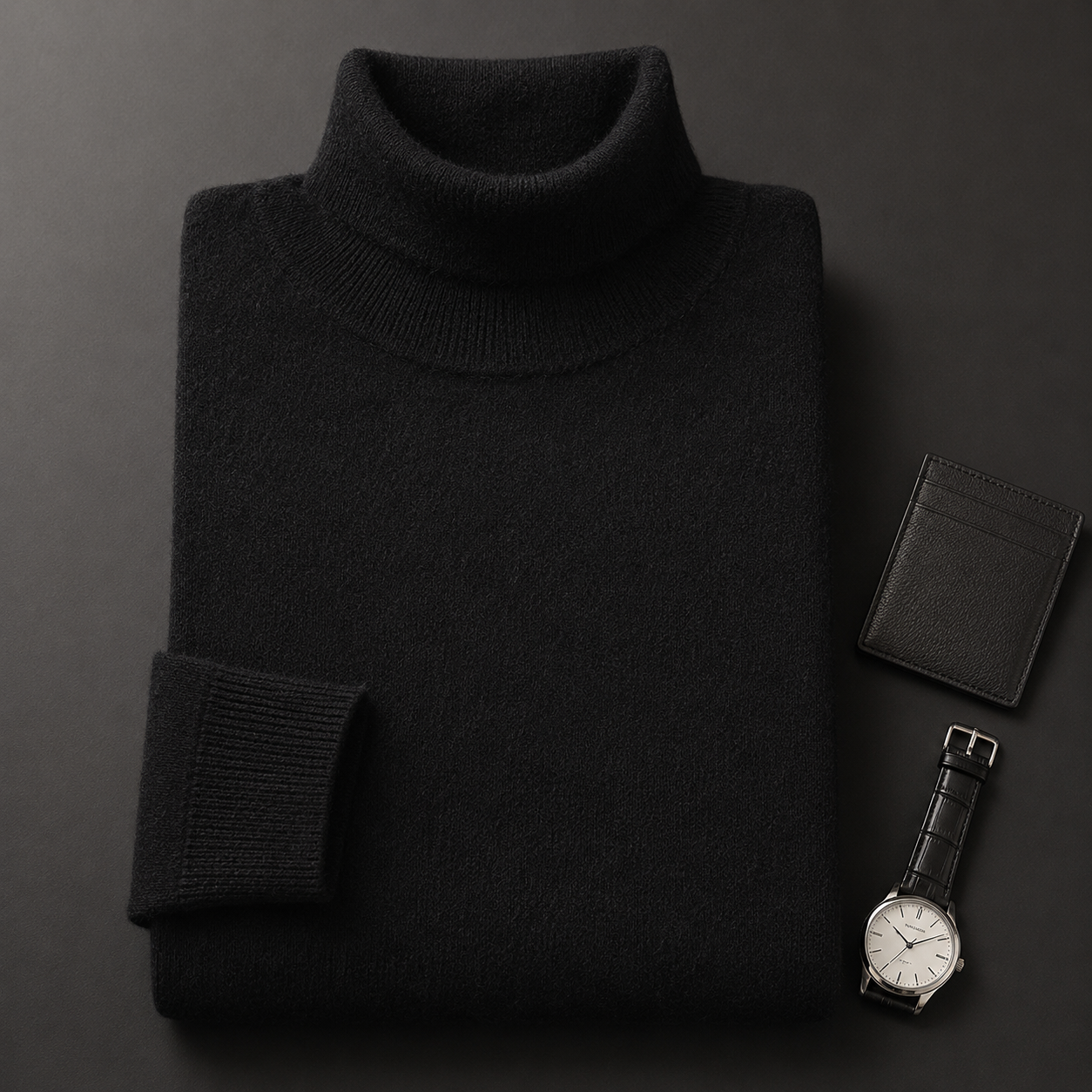 Charcoal Crew Neck Cashmere Sweater — Black