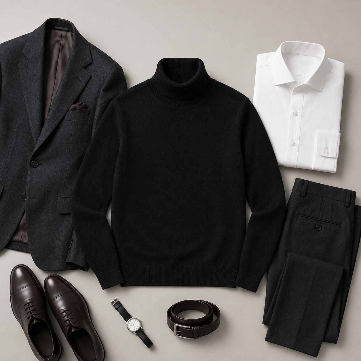 Charcoal Crew Neck Cashmere Sweater — Black