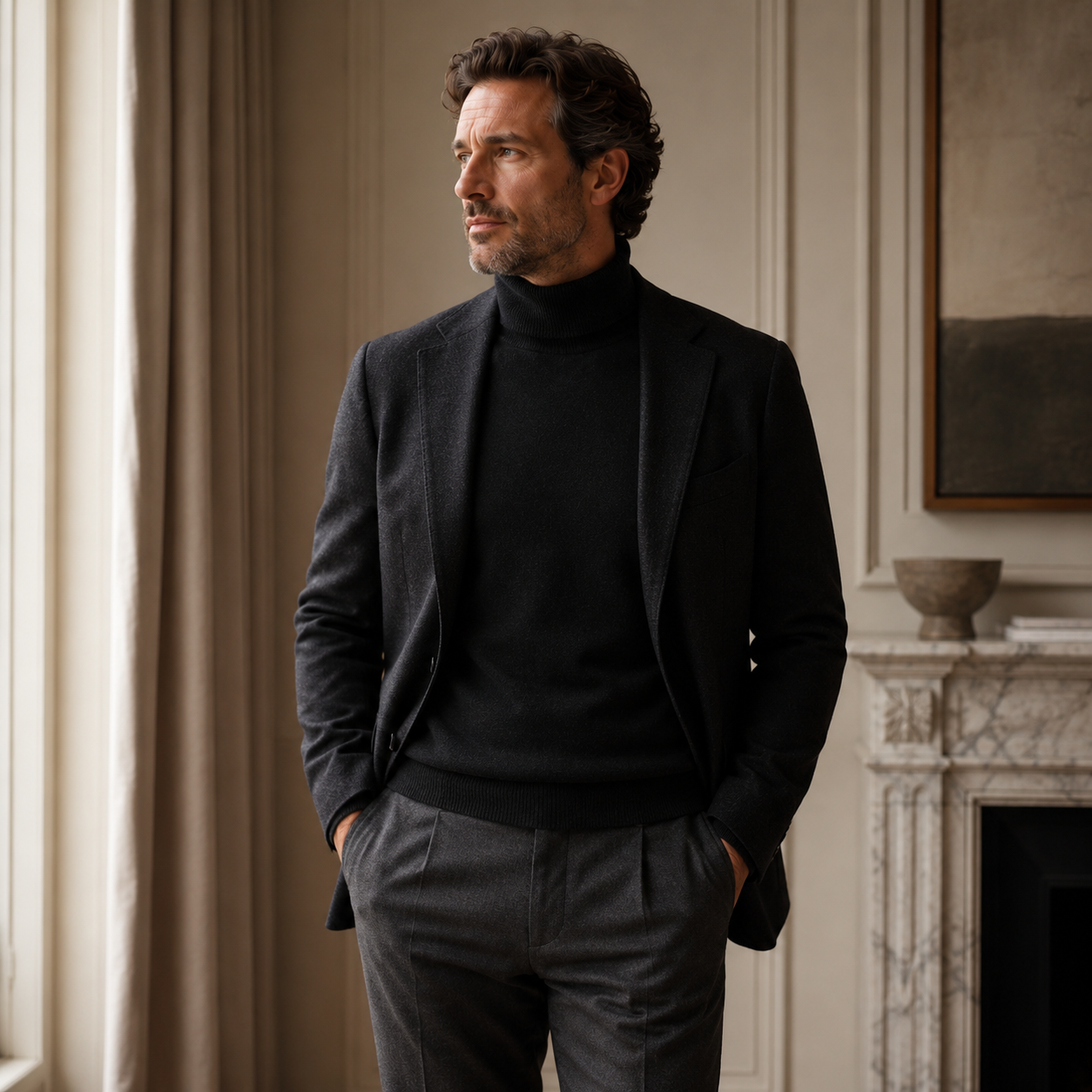Charcoal Crew Neck Cashmere Sweater — Black
