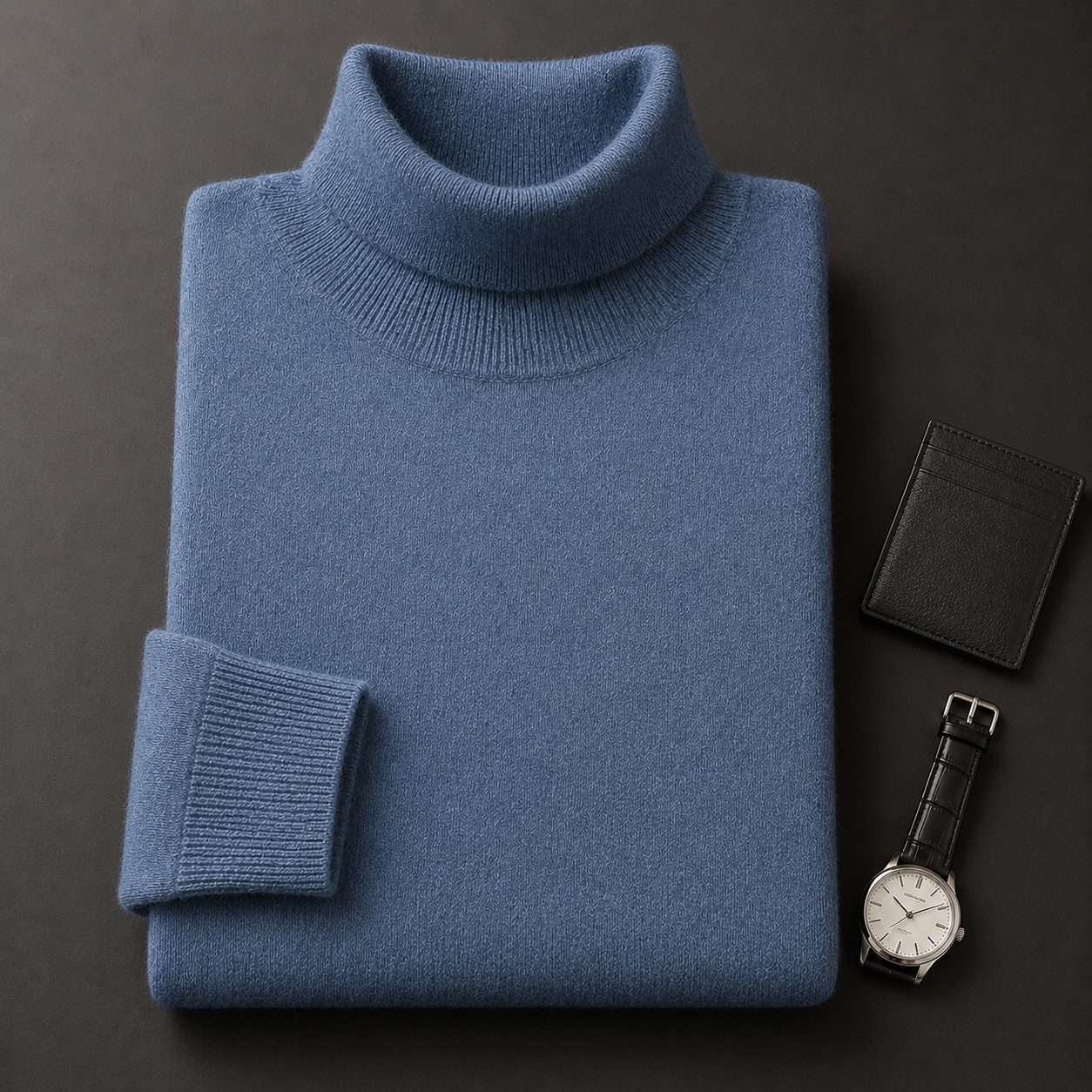 Charcoal Crew Neck Cashmere Sweater — Blue
