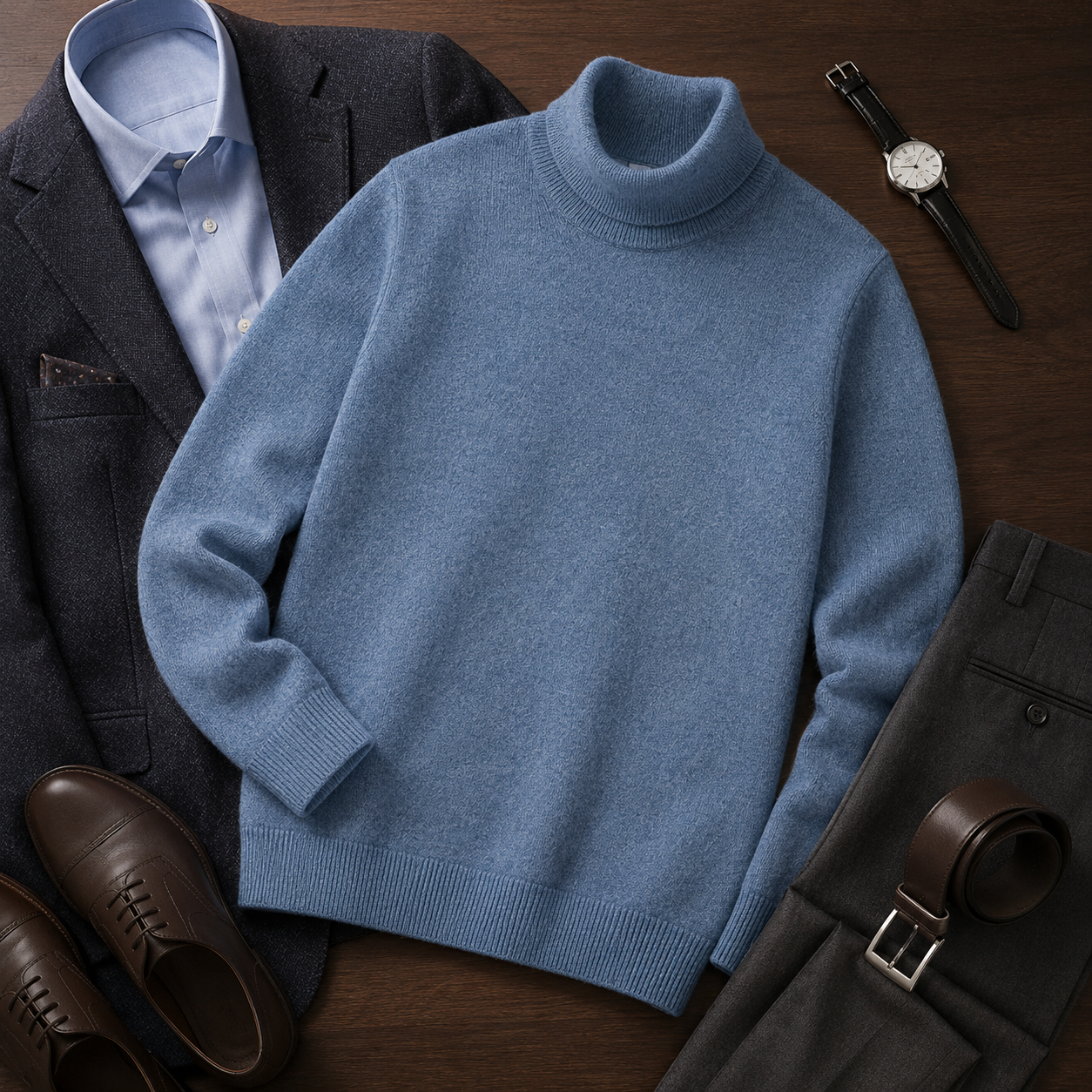 Charcoal Crew Neck Cashmere Sweater — Blue