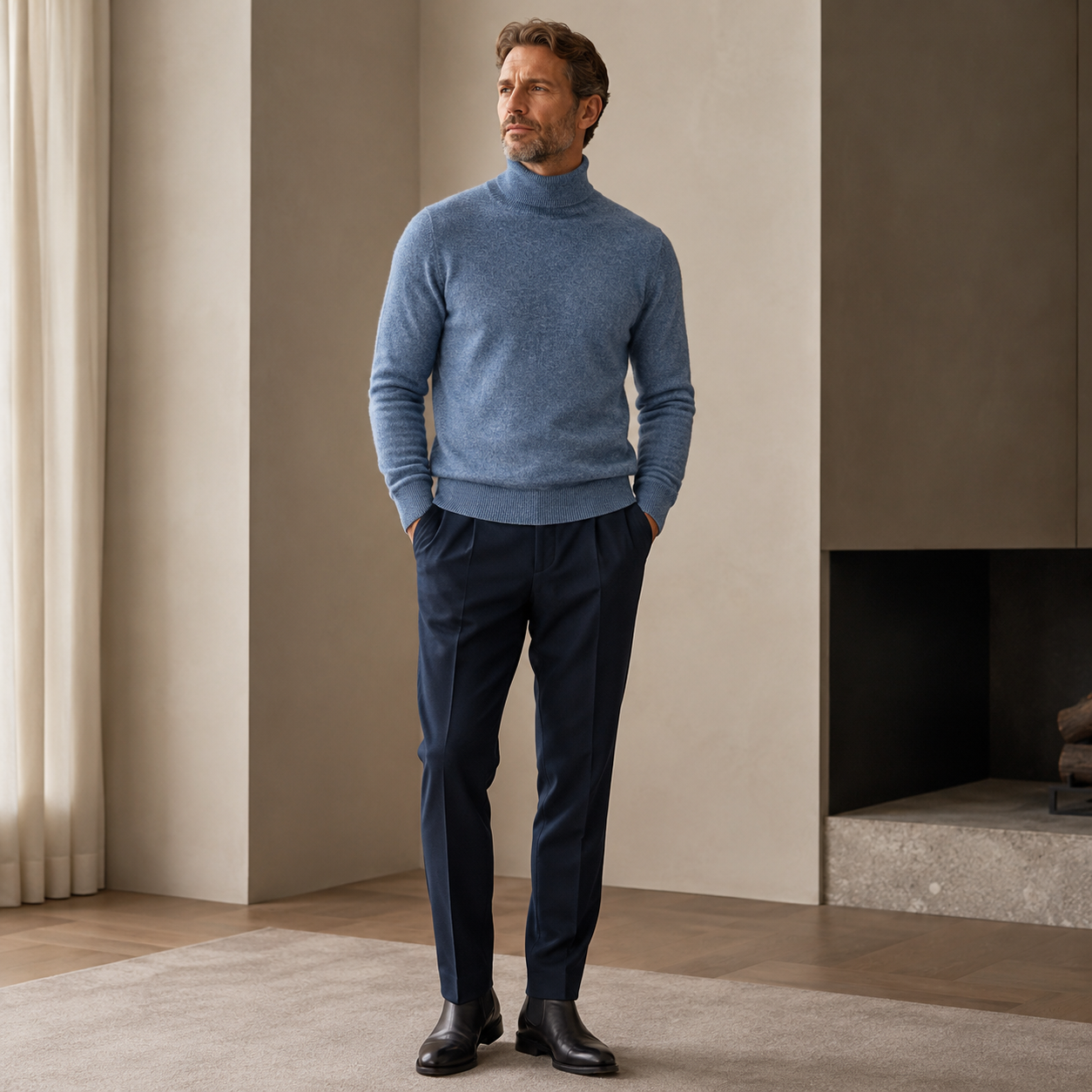 Charcoal Crew Neck Cashmere Sweater — Blue