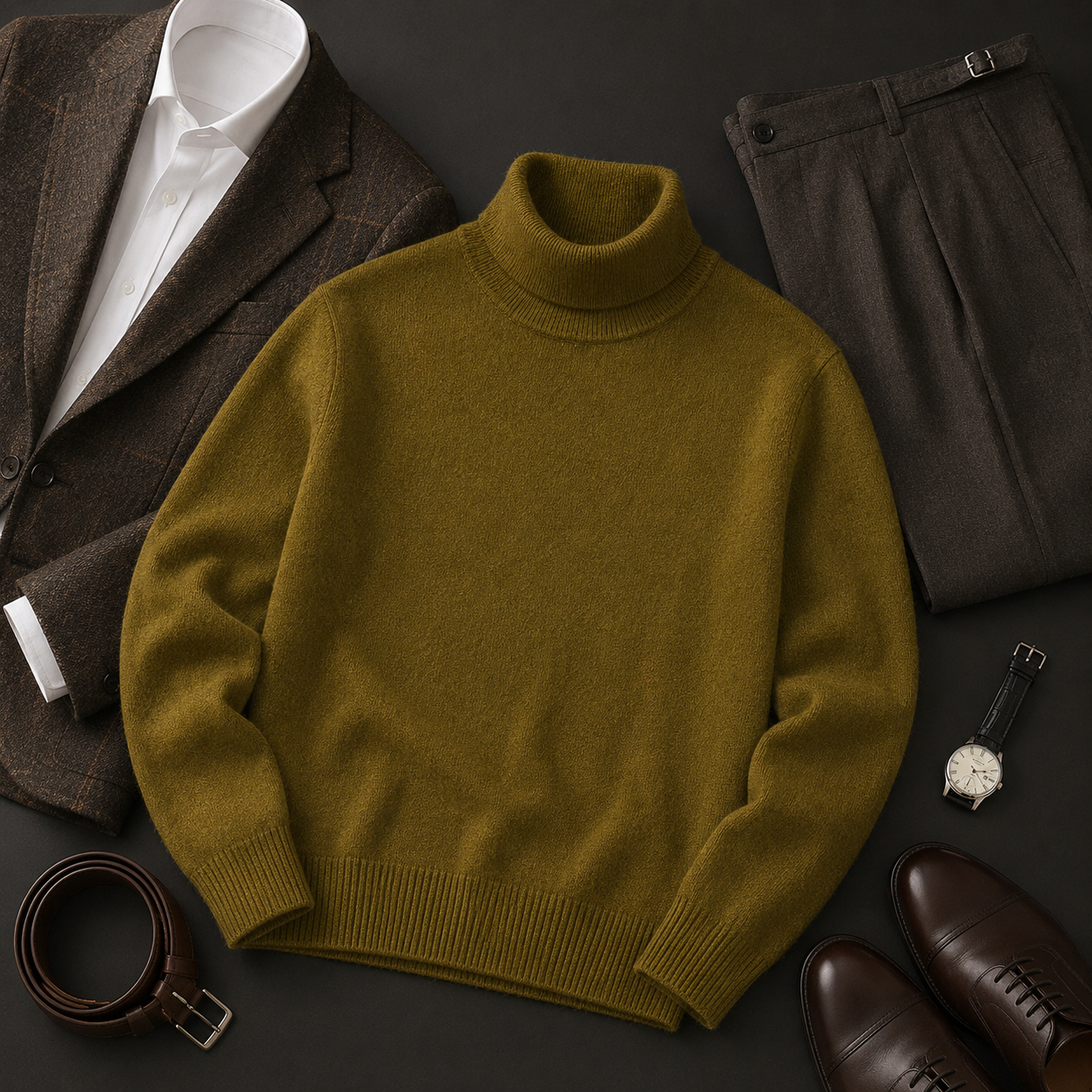 Charcoal Crew Neck Cashmere Sweater — Brown