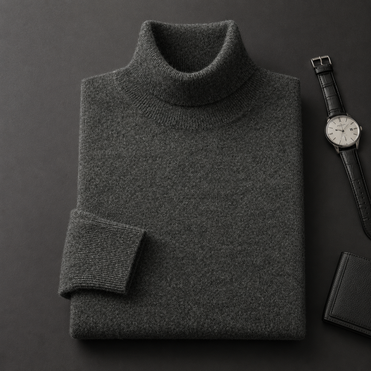 Charcoal Crew Neck Cashmere Sweater — Dark grey