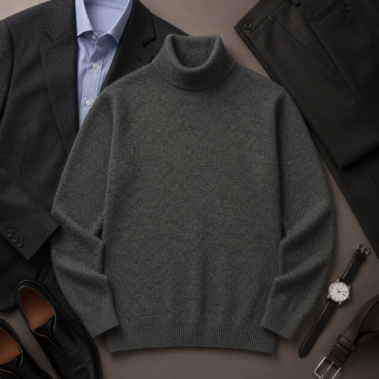 Charcoal Crew Neck Cashmere Sweater — Dark grey