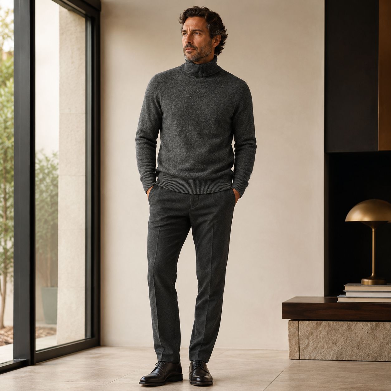Charcoal Crew Neck Cashmere Sweater — Dark grey