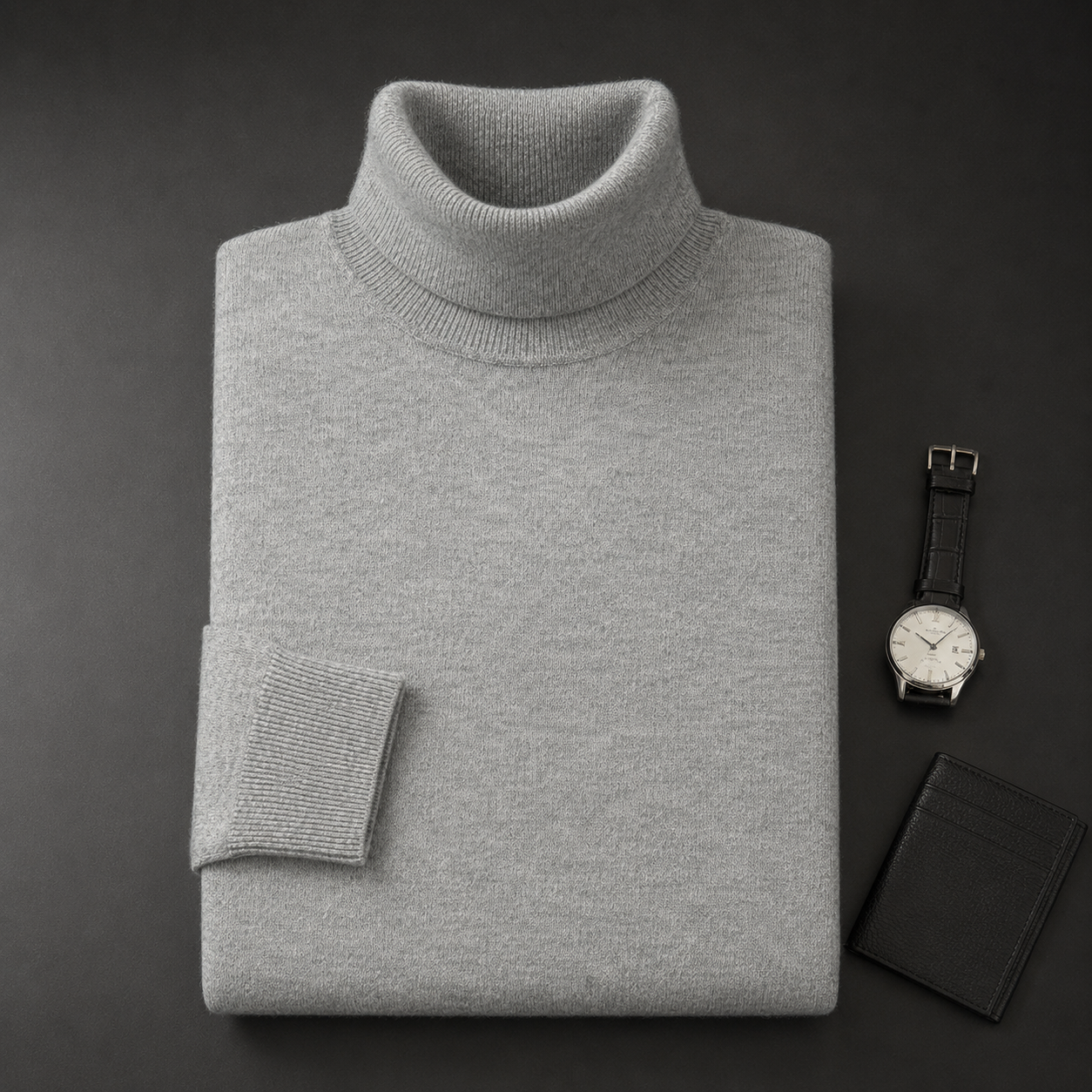 Charcoal Crew Neck Cashmere Sweater — Light grey