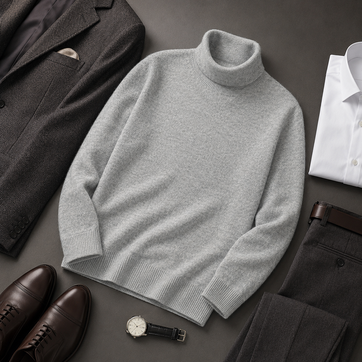 Charcoal Crew Neck Cashmere Sweater — Light grey