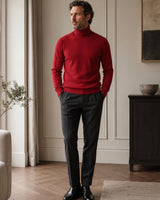 Charcoal Turtleneck Cashmere Sweater — Red