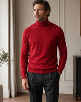 Charcoal Turtleneck Cashmere Sweater — Red