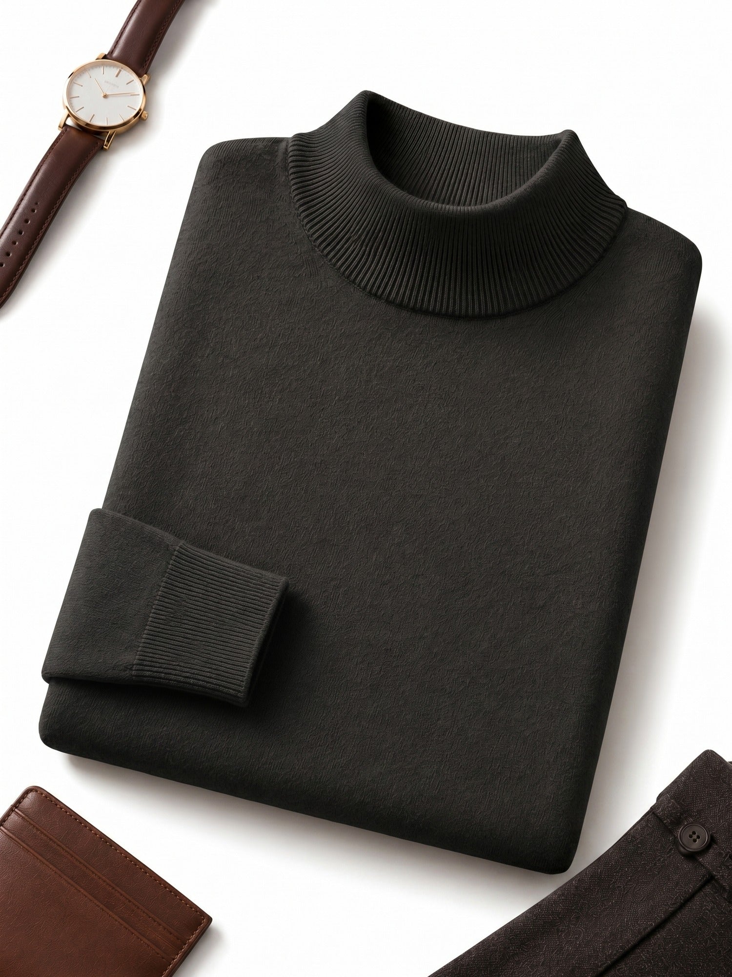 Mock Neck Cashmere Pullover Sweater — Black
