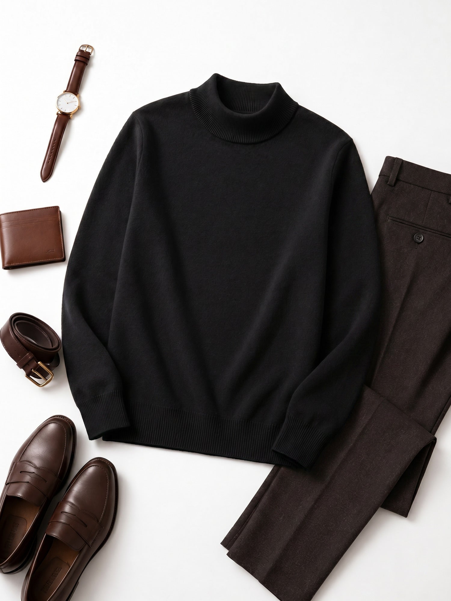 Mock Neck Cashmere Pullover Sweater — Black