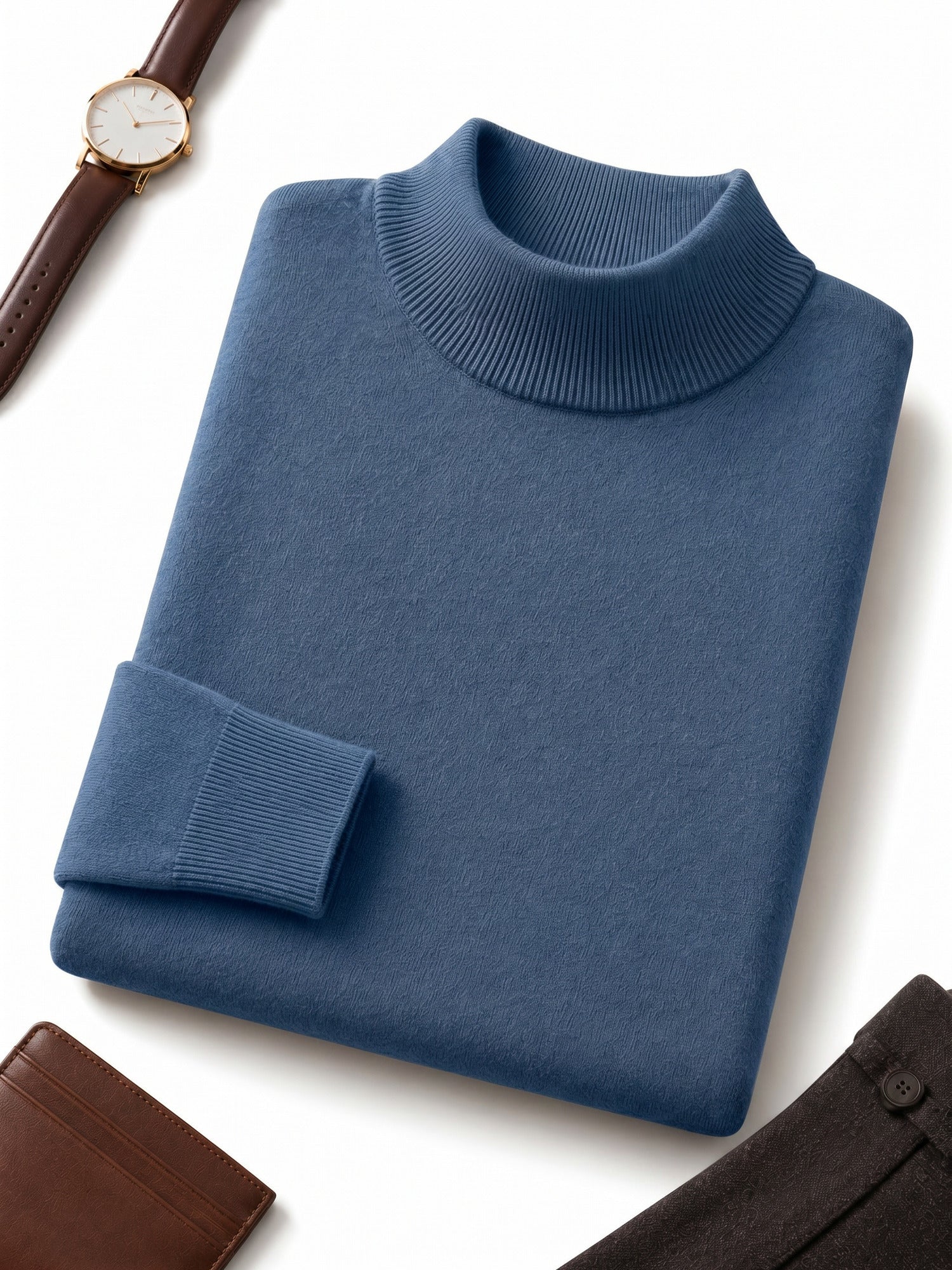 Mock Neck Cashmere Pullover Sweater — Blue