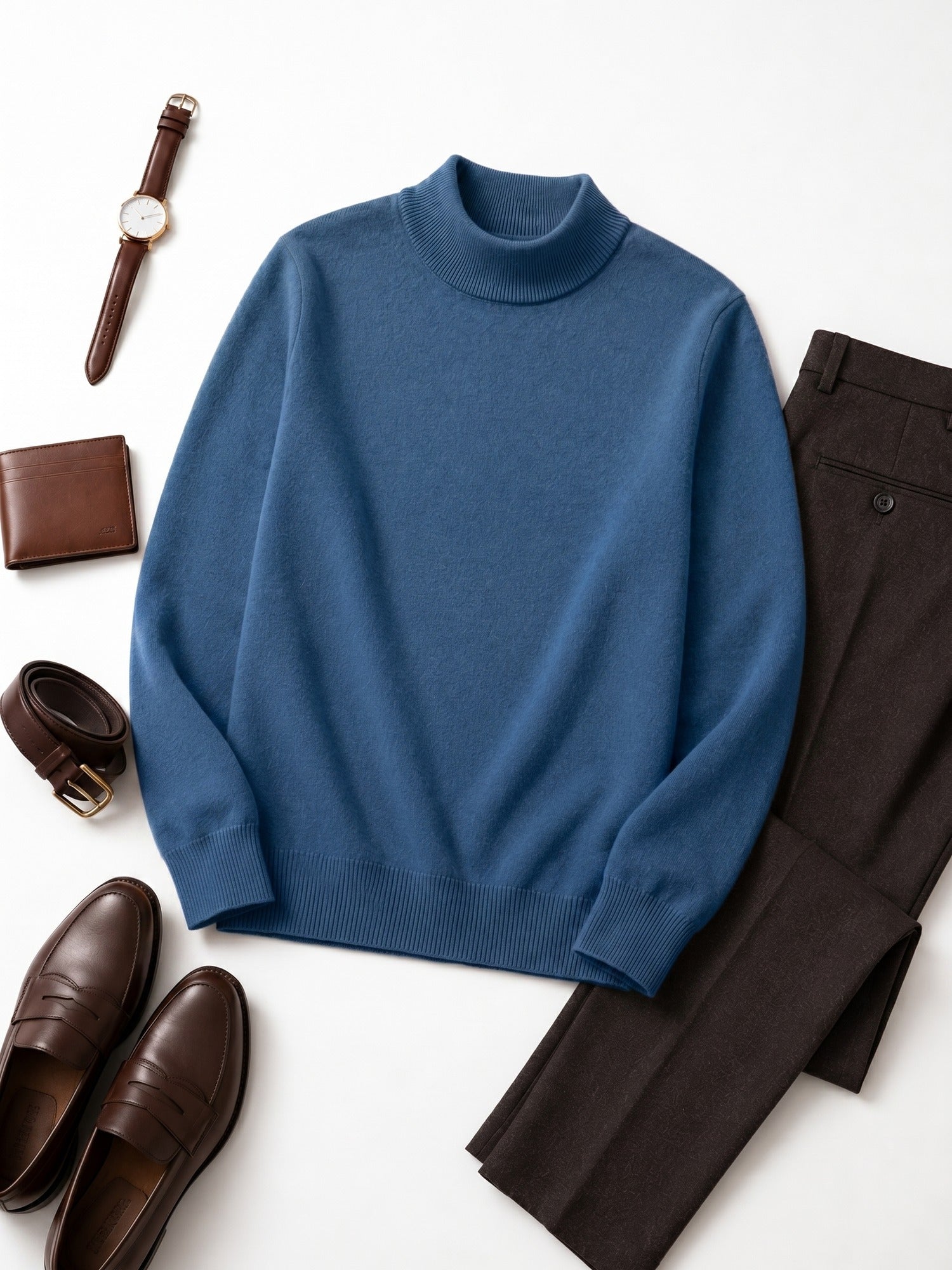 Mock Neck Cashmere Pullover Sweater — Blue