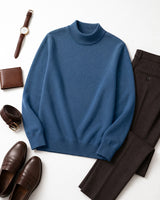Mock Neck Cashmere Pullover Sweater — Blue