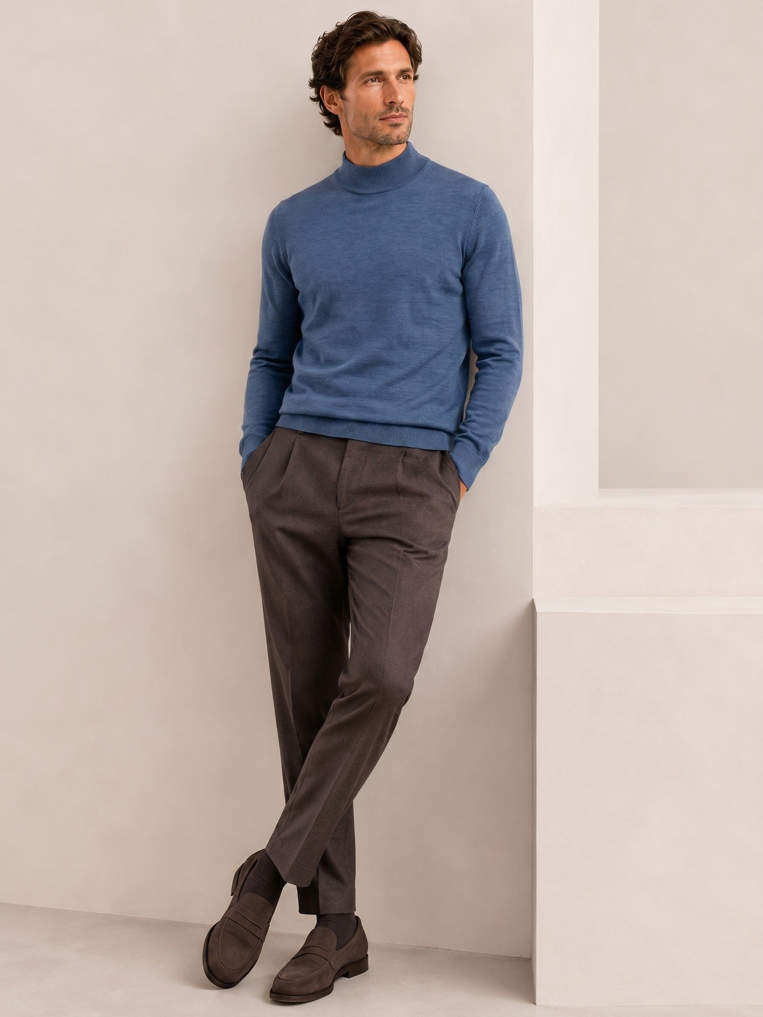 Mock Neck Cashmere Pullover Sweater — Blue