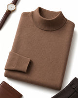 Mock Neck Cashmere Pullover Sweater — Brown