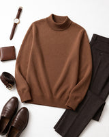 Mock Neck Cashmere Pullover Sweater — Brown