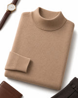 Mock Neck Cashmere Pullover Sweater — Camel