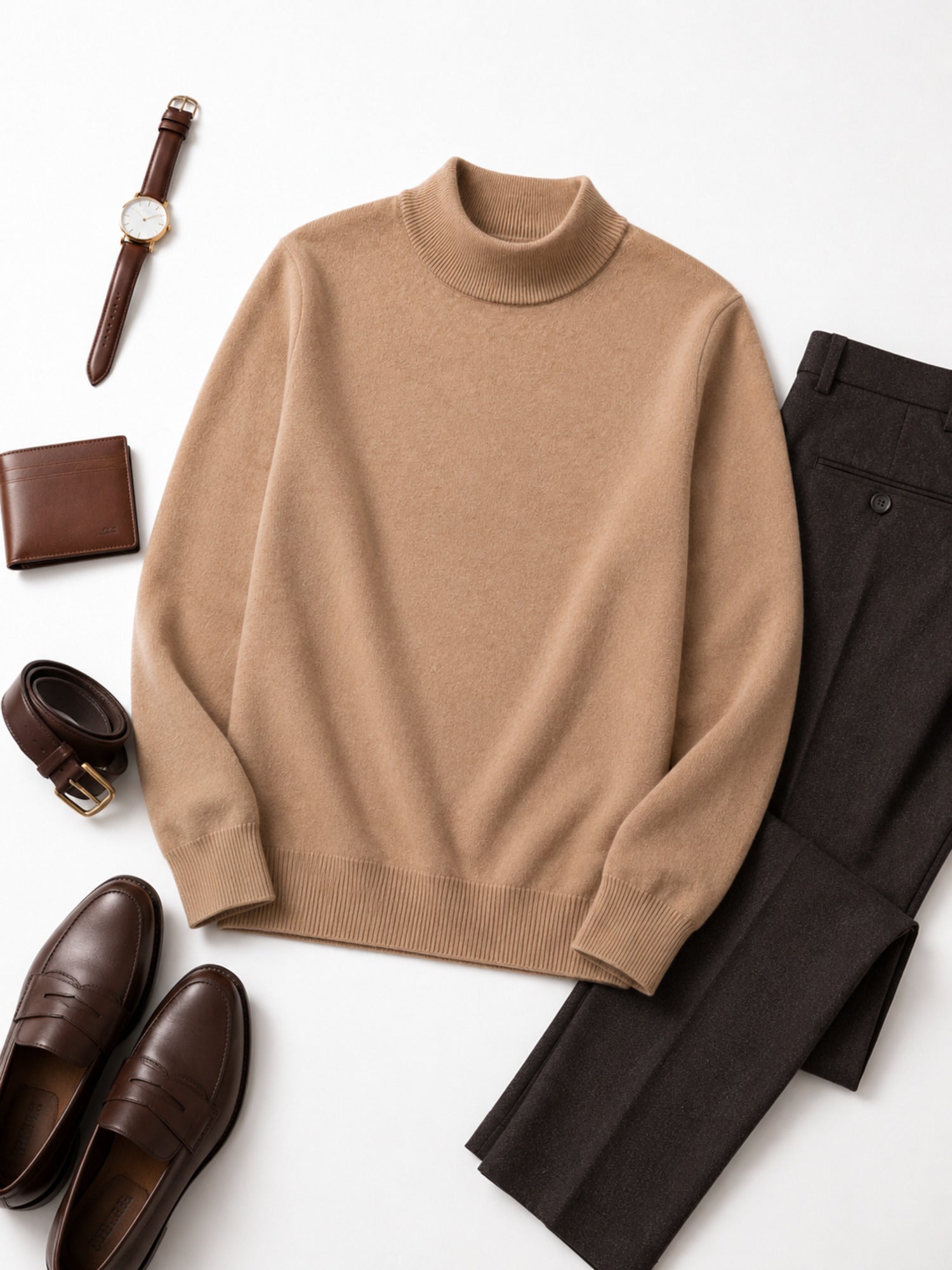Mock Neck Cashmere Pullover Sweater — Camel