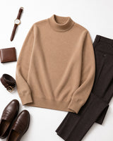 Mock Neck Cashmere Pullover Sweater — Camel