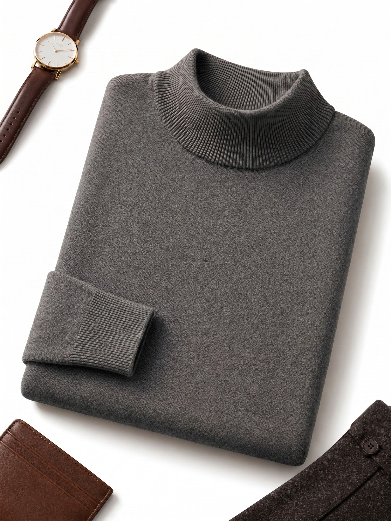 Mock Neck Cashmere Pullover Sweater — Dark grey